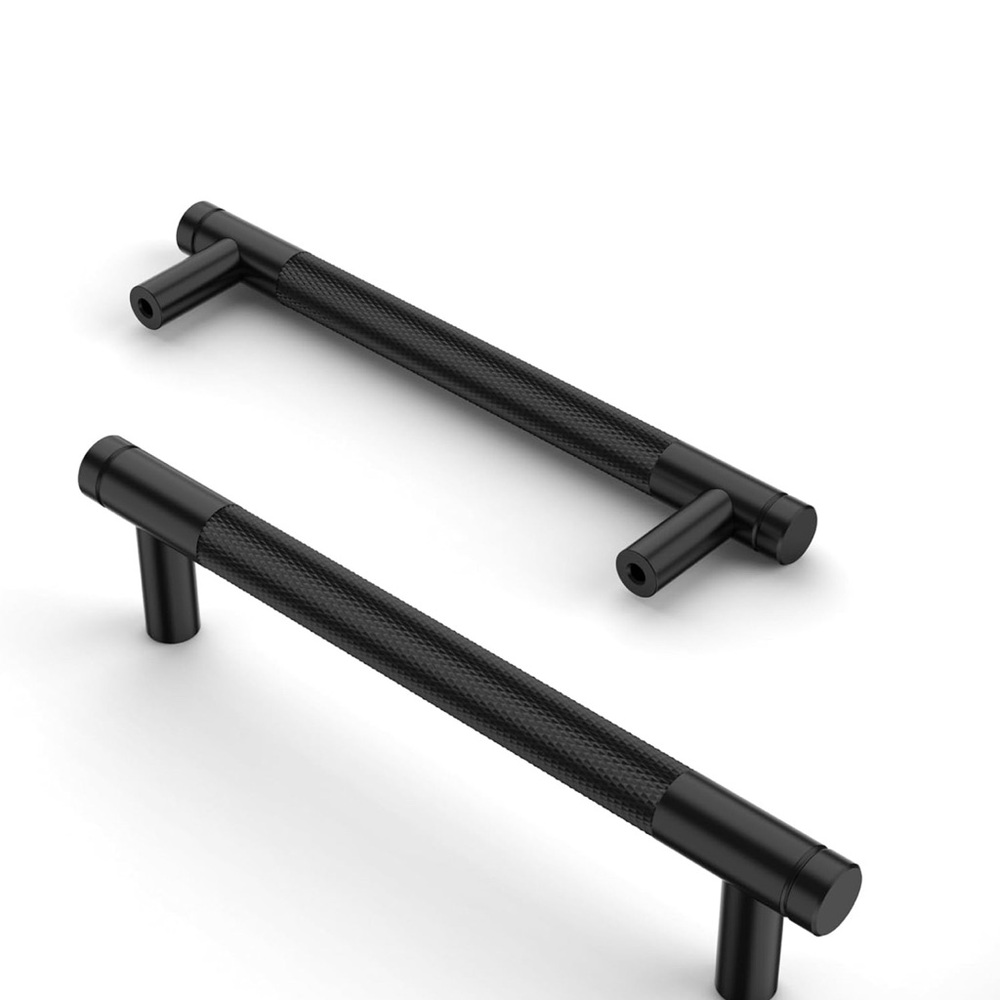 10 Pack 5Inch Matte Black Kitchen Cabinet Handles Knurled Cabinet Pulls Black Dr
